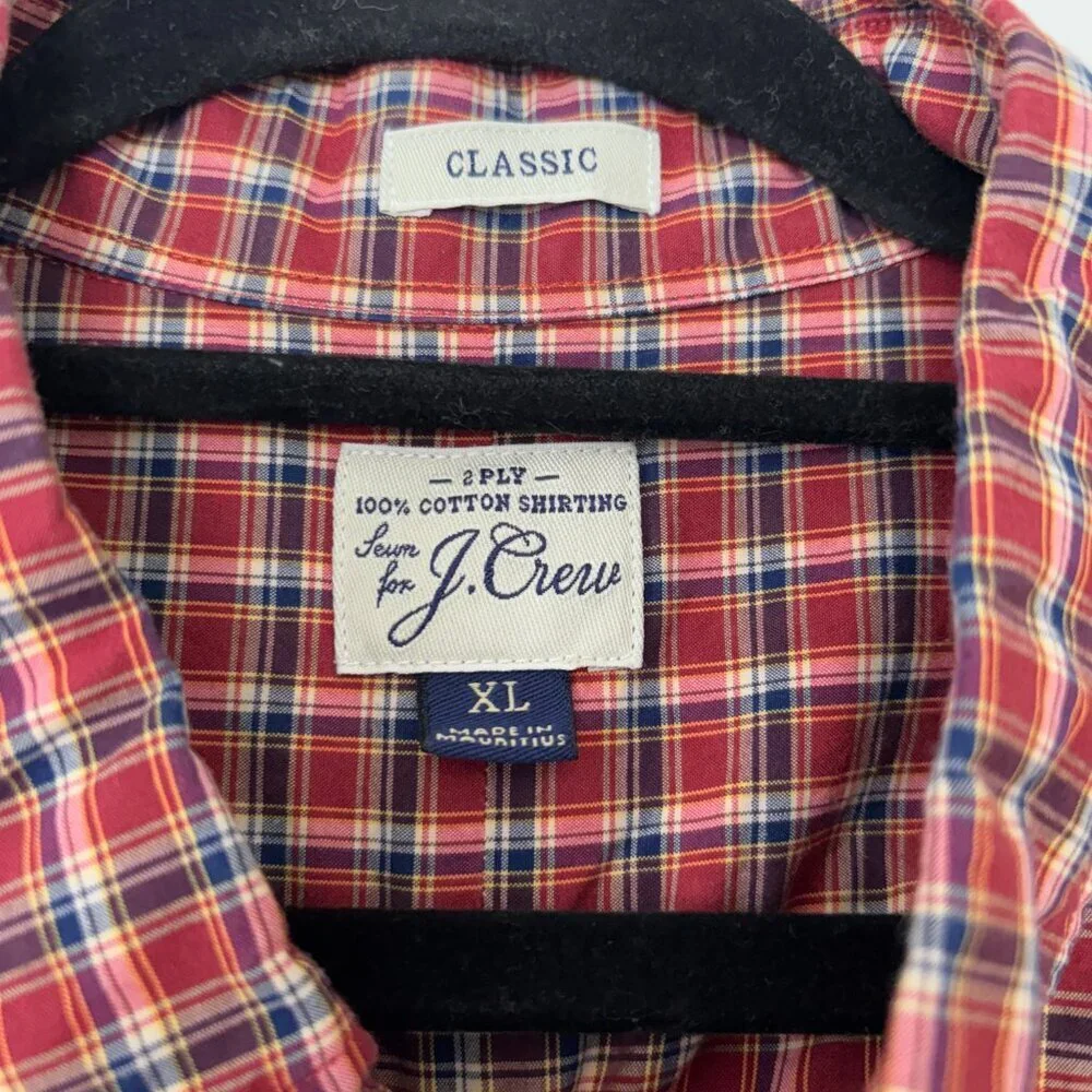 J.Crew Classic Fit Red Plaid Button Down Shirt - Size XL - 100% Cotton